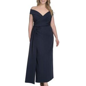 Eliza J Plus Off-the-Shoulder Sweetheart Crepe Gown – Navy NWT Size 14W